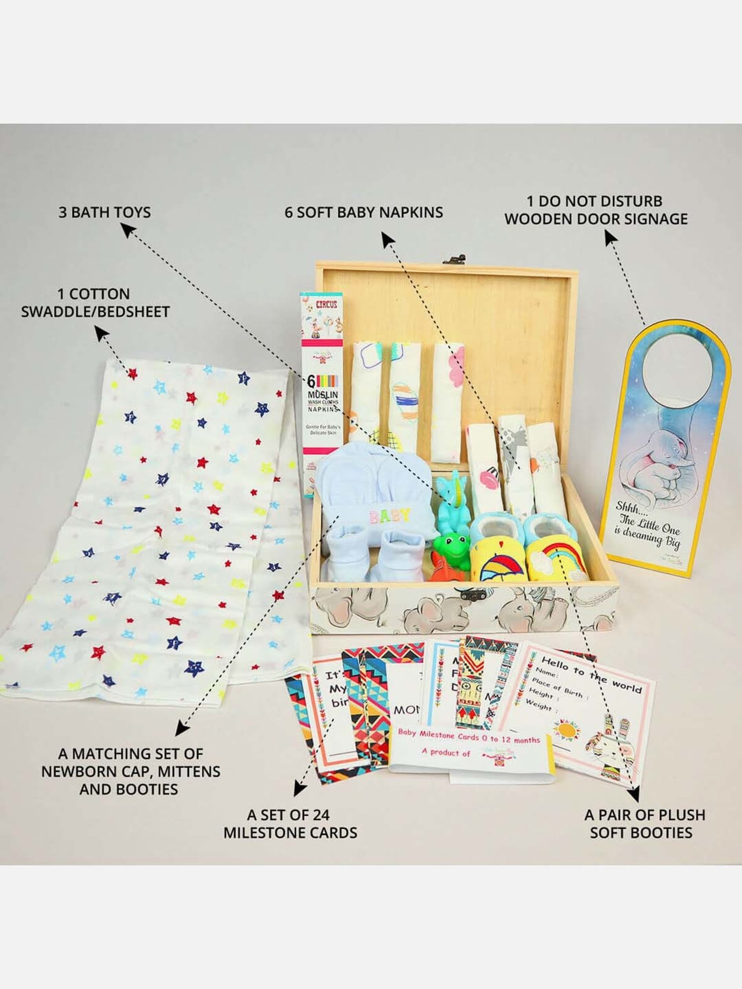 Little Surprise Box Kids Blue Cotton Printed Full Sleeves Gift Set