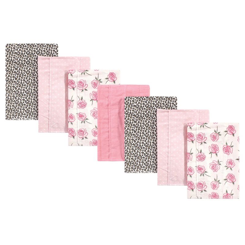 Little Treasure Baby Girl Cotton Flannel Burp Cloths 7pk, Rose Leopard, One Size