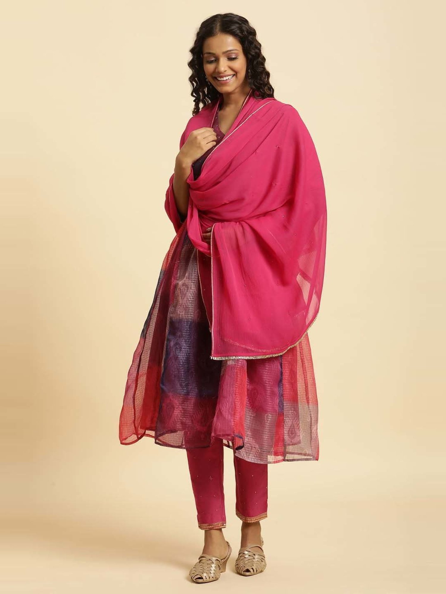 W Pink Plain Dupatta
