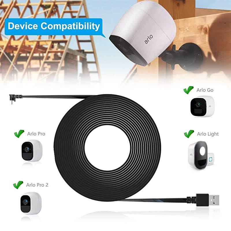 30 Feet Right Angled Micro USB Power Cable with QC 3.0 Charger Brick,Power Supply Adapter and Charging Cord,Outdoor Quick Charger Compatible for Arlo Pro,Arlo Pro 2,Arlo Go,Arlo Security Light