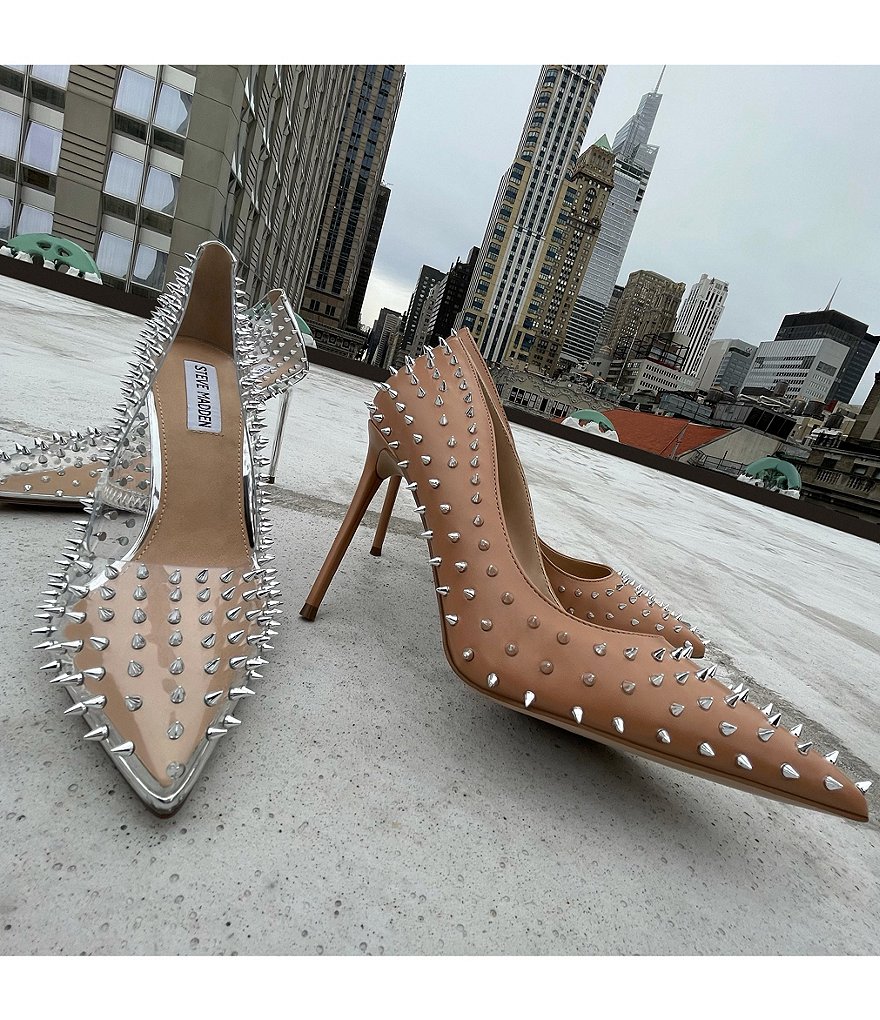 Steve Madden Vala Clear Studded Metallic Stiletto Heel Pumps