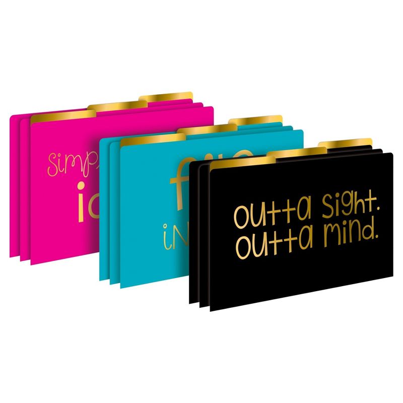 Barker Creek Legal File Folder Set 9ct - Pink, Turquoise, & Black with Gold Foil