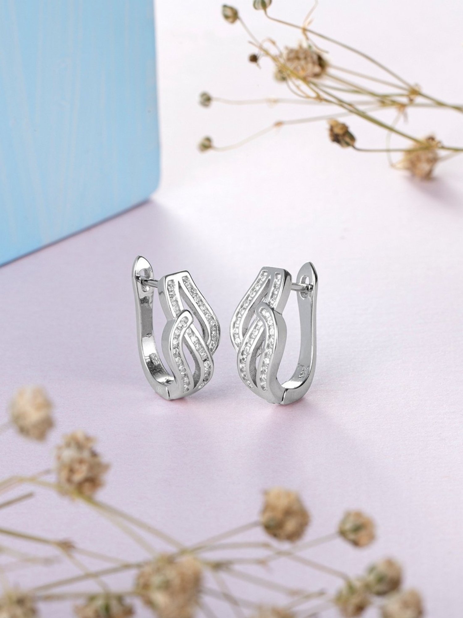 Zavya Rhodium-Plated Contemporary CZ 92.5 Sterling Silver Clip-On