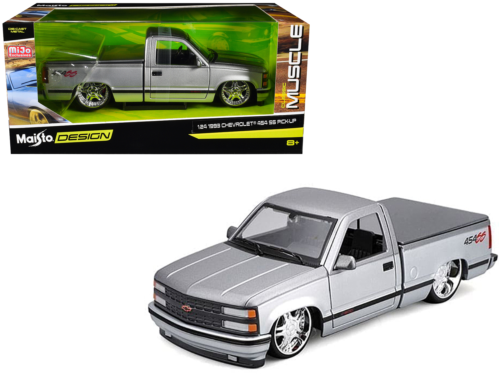 1976 Chevrolet Stepside Pickup Truck Tangier Orange with White Stripes 1/87 (HO) Scale Model Car by Classic Metal Works