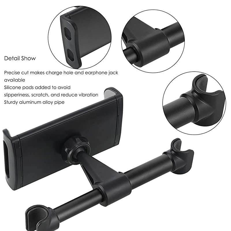 Car Headrest Mount, 360&deg;Rotated Car Headrest Bracket Tablet Headrest Holder Compatible with 4"- 11" iPhone/Samsung/iPad/Smartphones/Tablets,with 1 Free Phone Finger Ring Stand(Black)