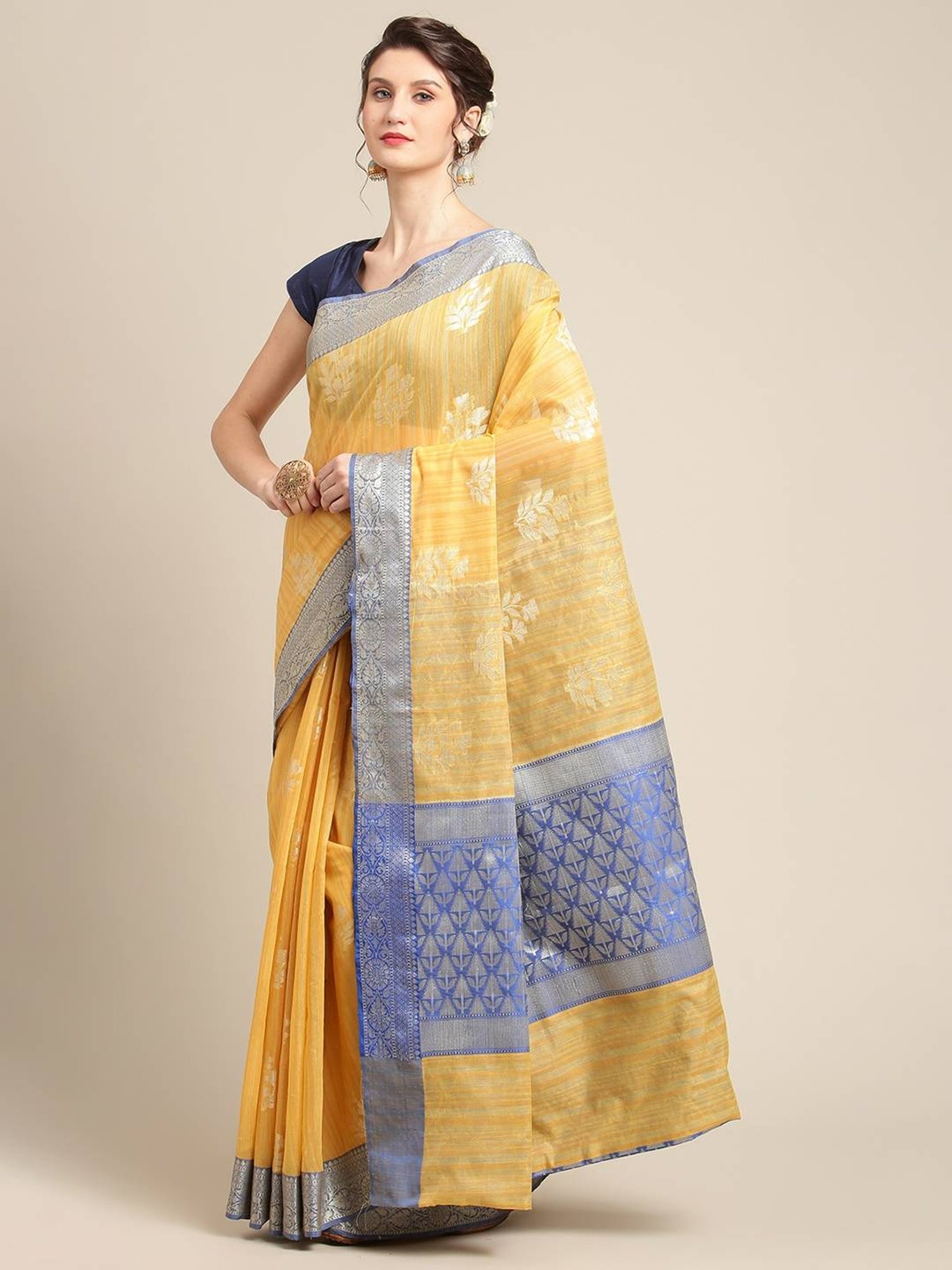 Banarasi Silk Works Gold Woven Saree with Blouse