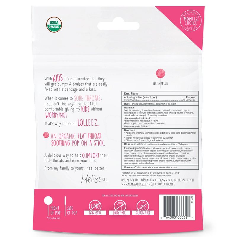 Lolleez Children's Organic Throat Soothing Pop - Watermelon - 15ct
