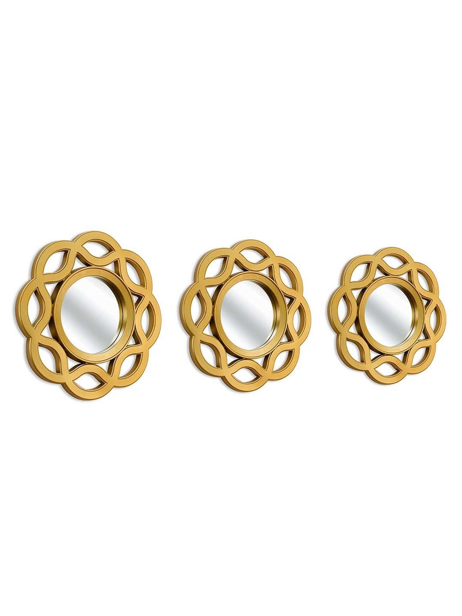 @home Gold Glass Floral Decorative Wall Mirrors - Set of 3