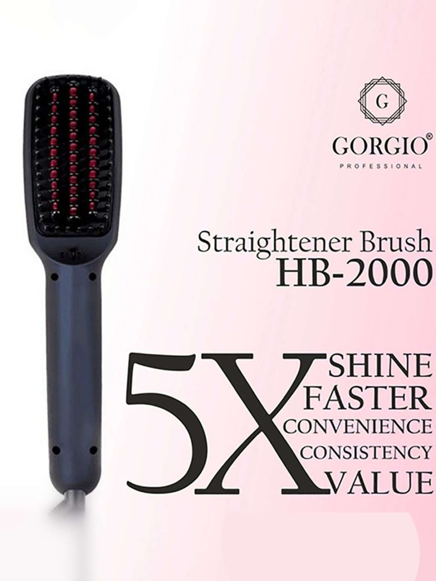 Gorgio Professional HB2000 Hair Straightener Brush with Ceramic Coating (Black)