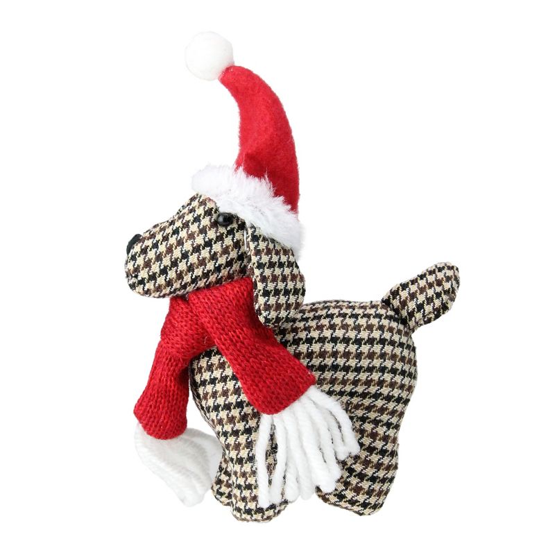 Melrose 6.5" Houndstooth Pattern Dog with Santa Hat Christmas Ornament - Brown/Black