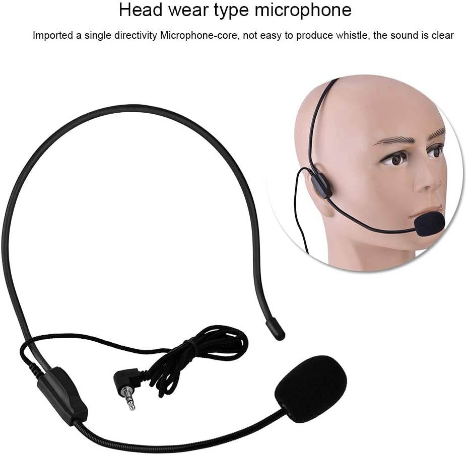 Mini 3.5mm Head-Mounted Wired Microphone Condenser MIC for Voice Amplifier Speaker Compatible with iPhone, IPad, Android & Windows Smartphones and Tablet