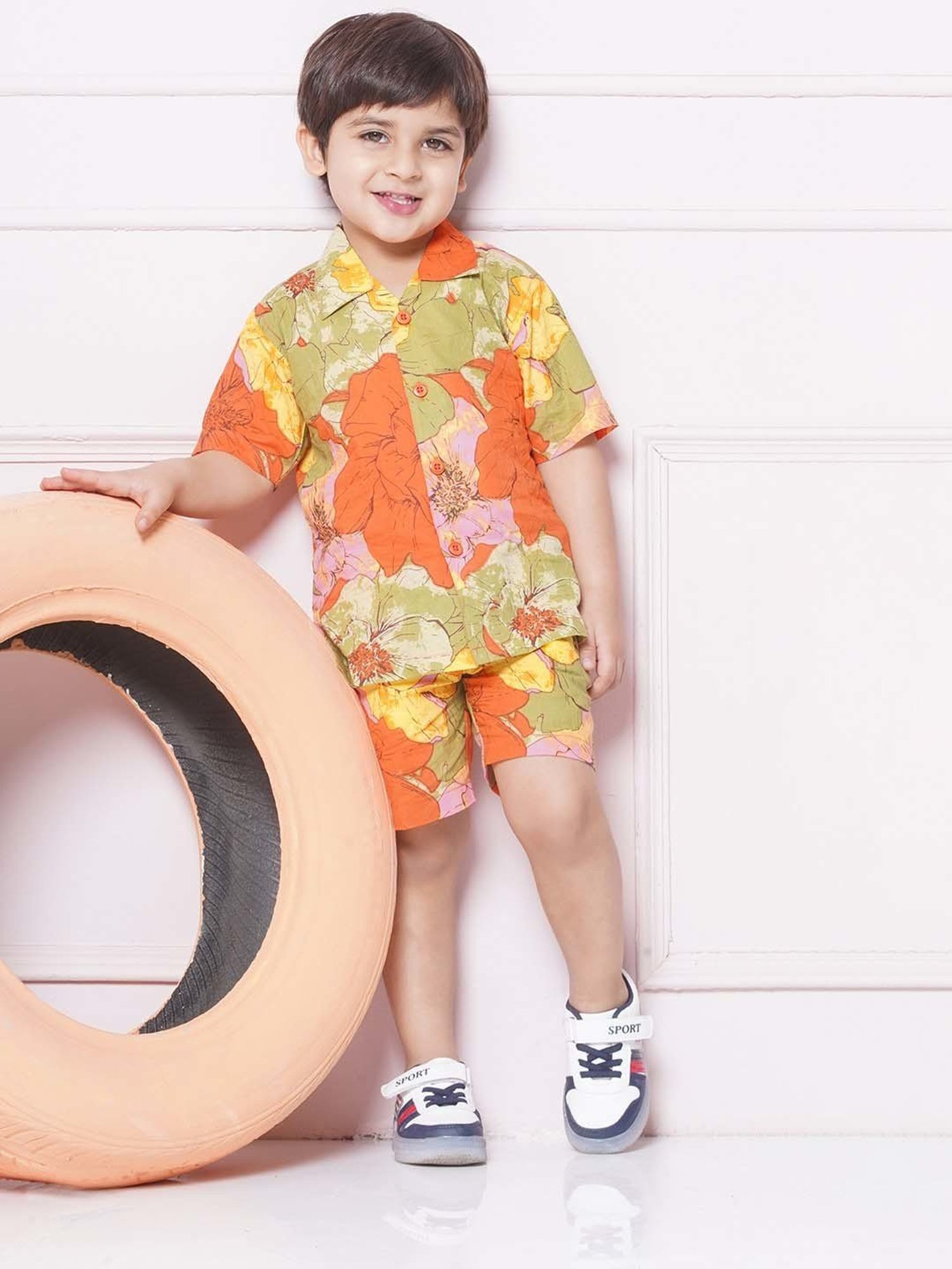 AJ Dezines Kids Multicolor Cotton Floral Print Shirt Set