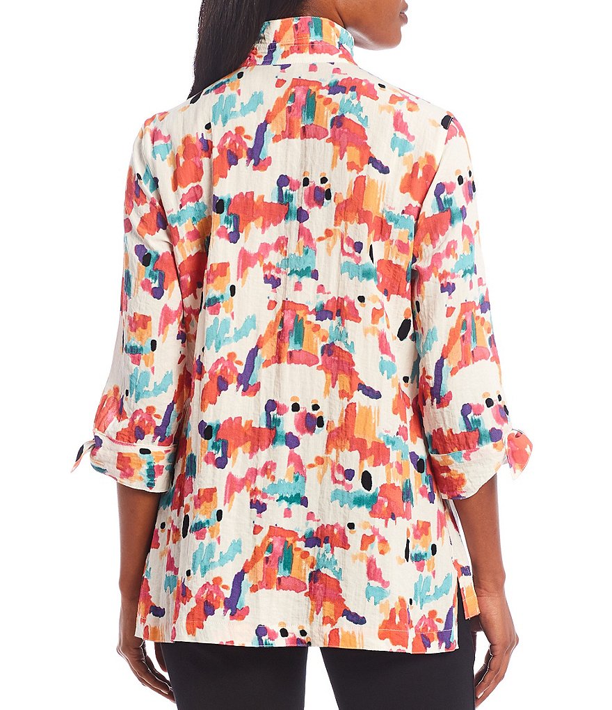 John Mark Wire Collar 3/4 Tie Sleeve Abstract Print Tunic