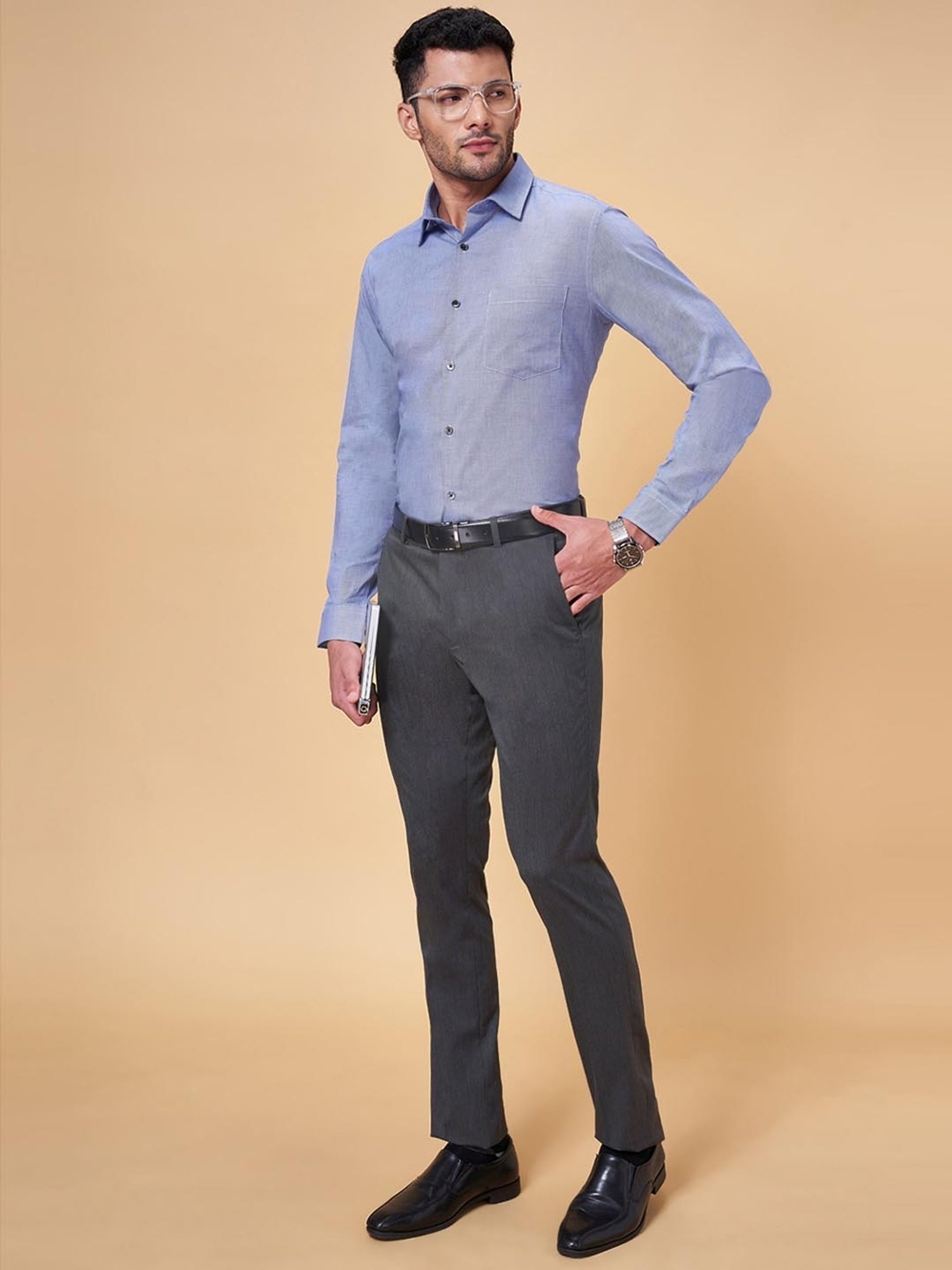 Peregrine by Pantaloons Dark Blue Cotton Slim Fit Shirt