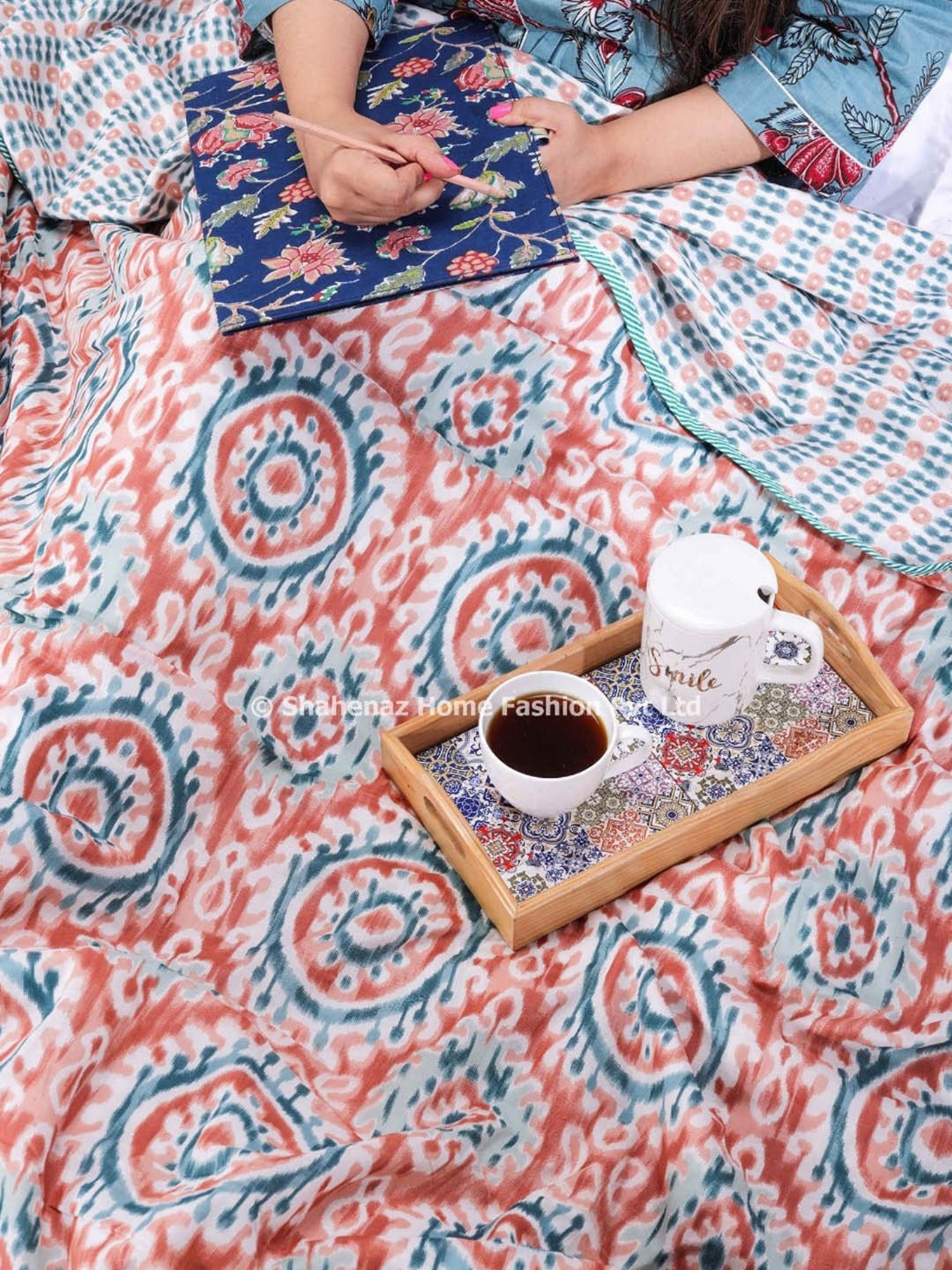 Haus & Kinder Cambric Floral Green & Yellow Cotton Single Reversible Dohar