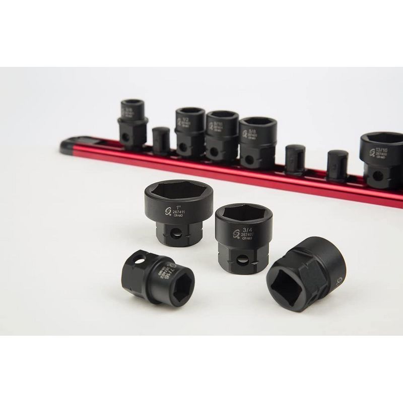 Sunex Tools 2674 11 Piece Steel Low Profile Impact Socket Set with Hex Shank and Organizer Tray, 1/2 Inch Drive