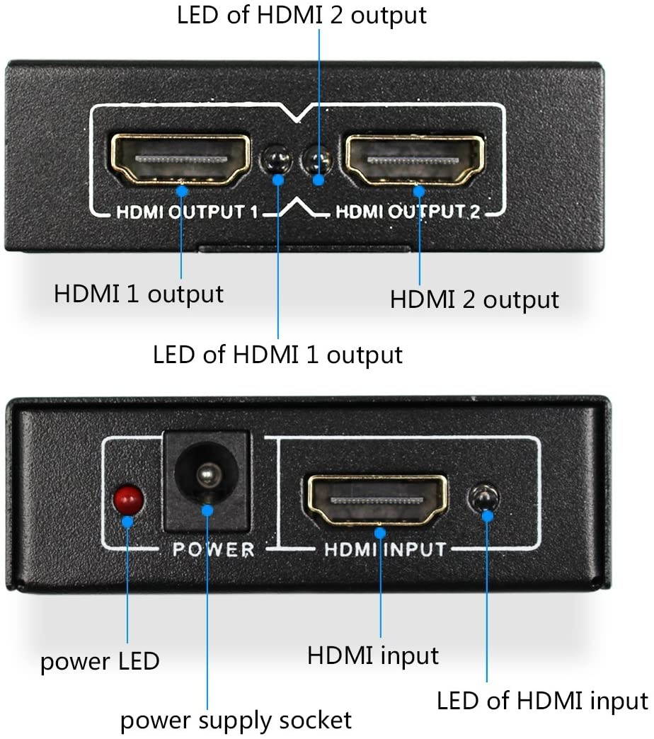 Wiistar HDMI 2.0 Splitter Converter 1x2 Ver 2.0 Certified 4kx2k/60Hz for Full HD 1080P & 3D (One Input to Two Outputs)