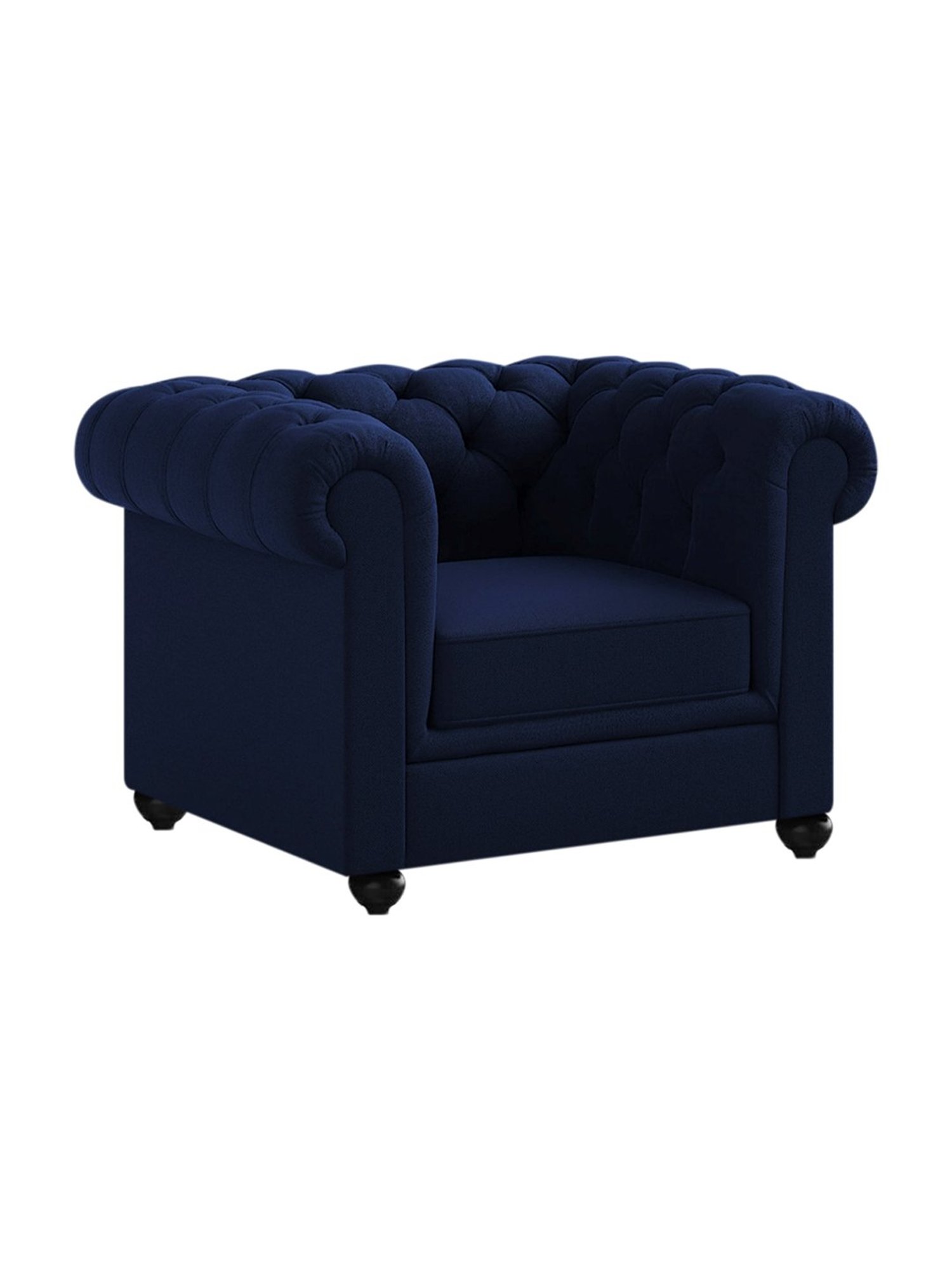 Trevi Manchester Quilted Navy Blue Velvet & Neem Wood 1 Seater Sofa
