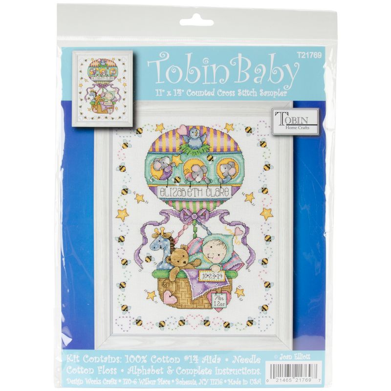 Tobin Counted Cross Stitch Kit 11"X14"-Balloon Ride Birth Record (14 Count)