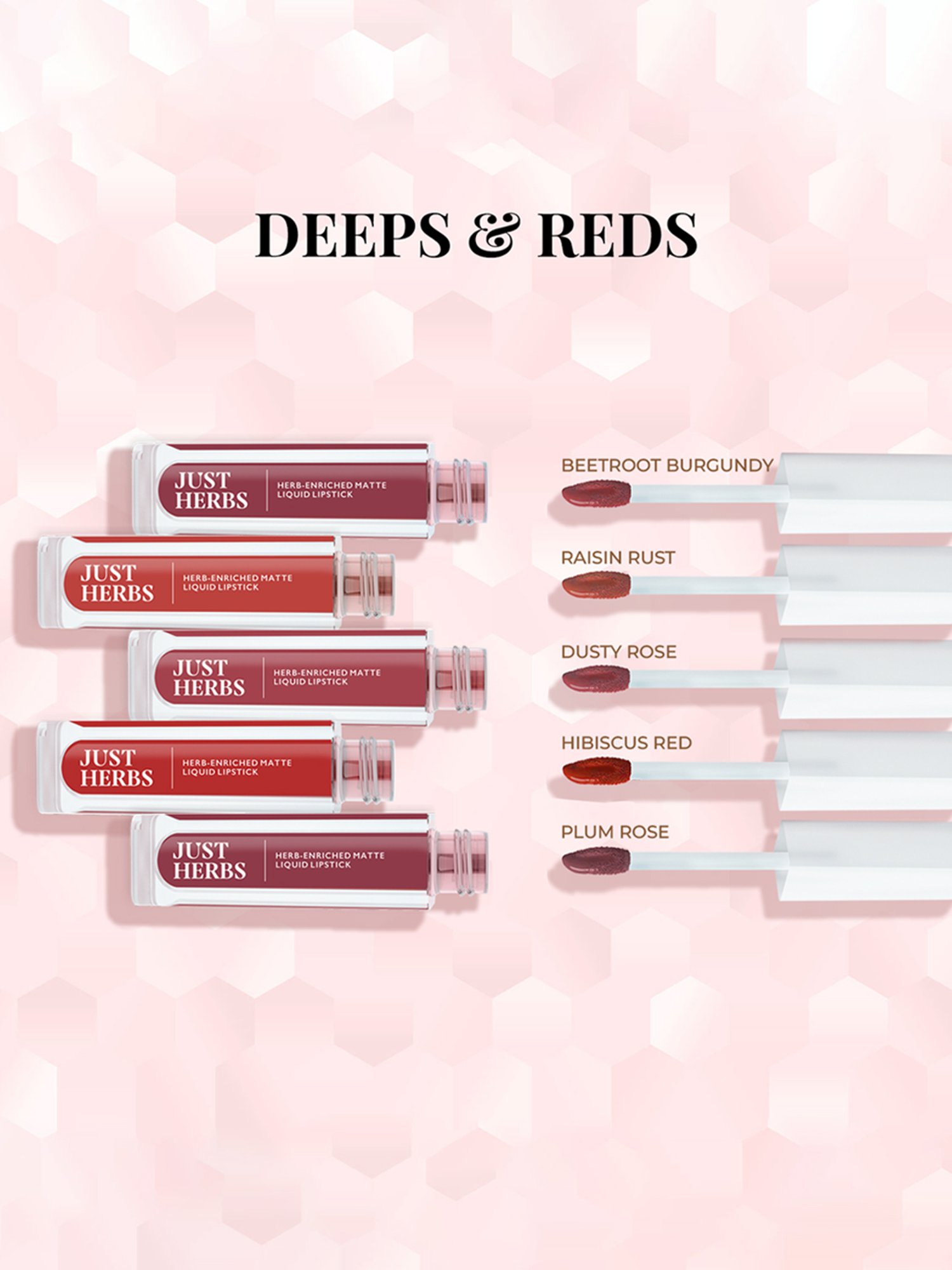 JUST HERBS Herb-Enriched Matte Liquid Lipstick Kit - Deeps + Reds