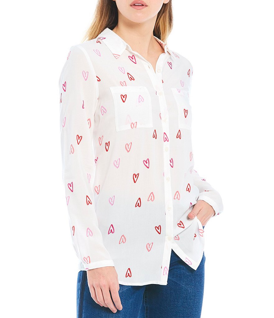 Joules Elvina Heart Print Button Down Woven Blouse