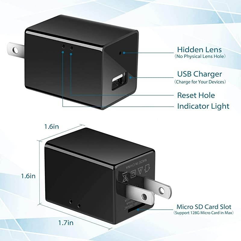 Spy Camera Wireless Hidden WiFi Camera with Remote Viewing 1080P HD Nanny Cam Security Camera USB Charger Camera Indoor Video Recorder Motion Activated Support iOSAndroid App