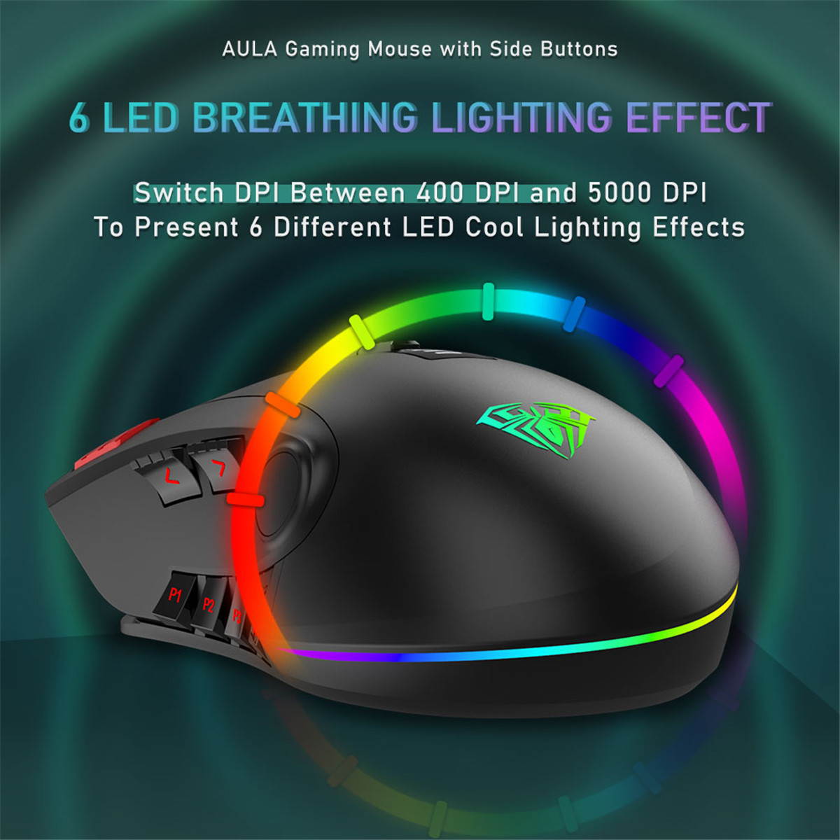 Gaming Mouse with 7 Side Buttons Programmable, RGB Backlit, DPI & Weight Adjustable, High Performance Ergonomic Optical Desktop Laptop Computer Mice, USB Wired Plug Play (Black)