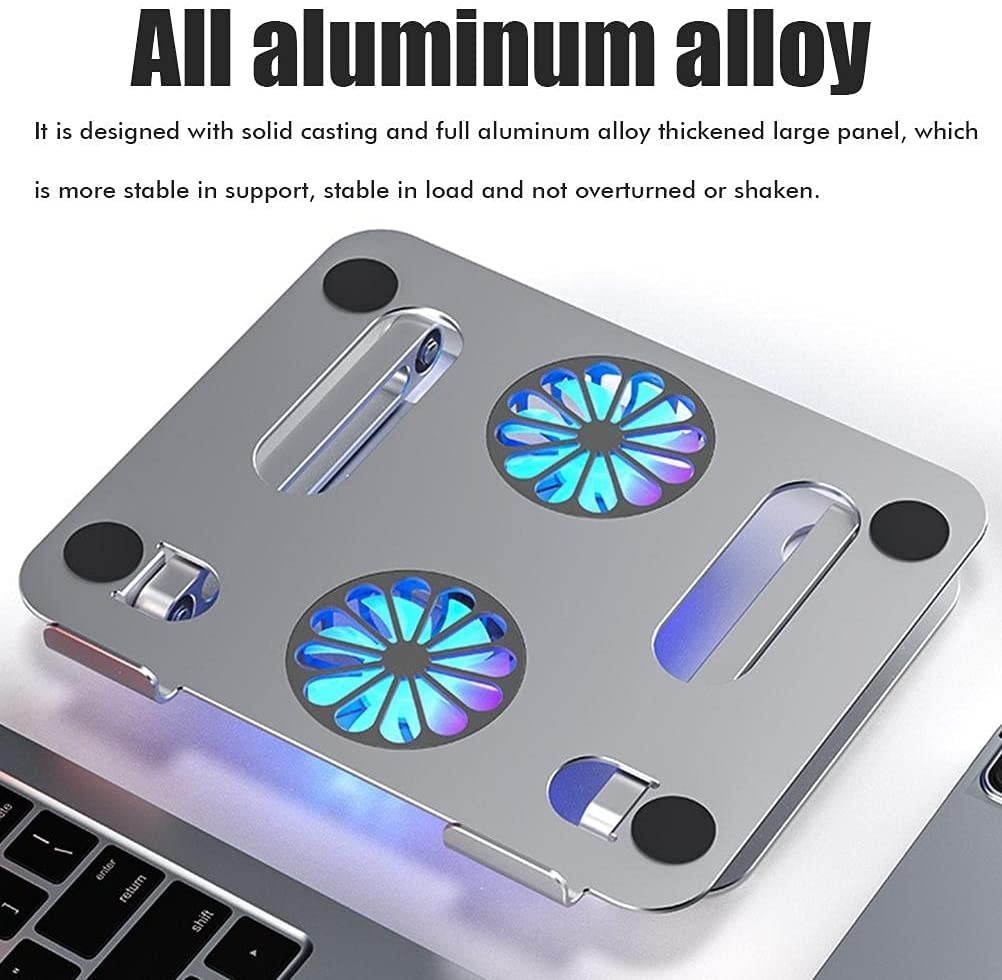 Foldable Aluminum Alloy Stand Portable Notebook Cooler Stand Dual Fan Cooling Double-Layer Computer Stand(Gray)