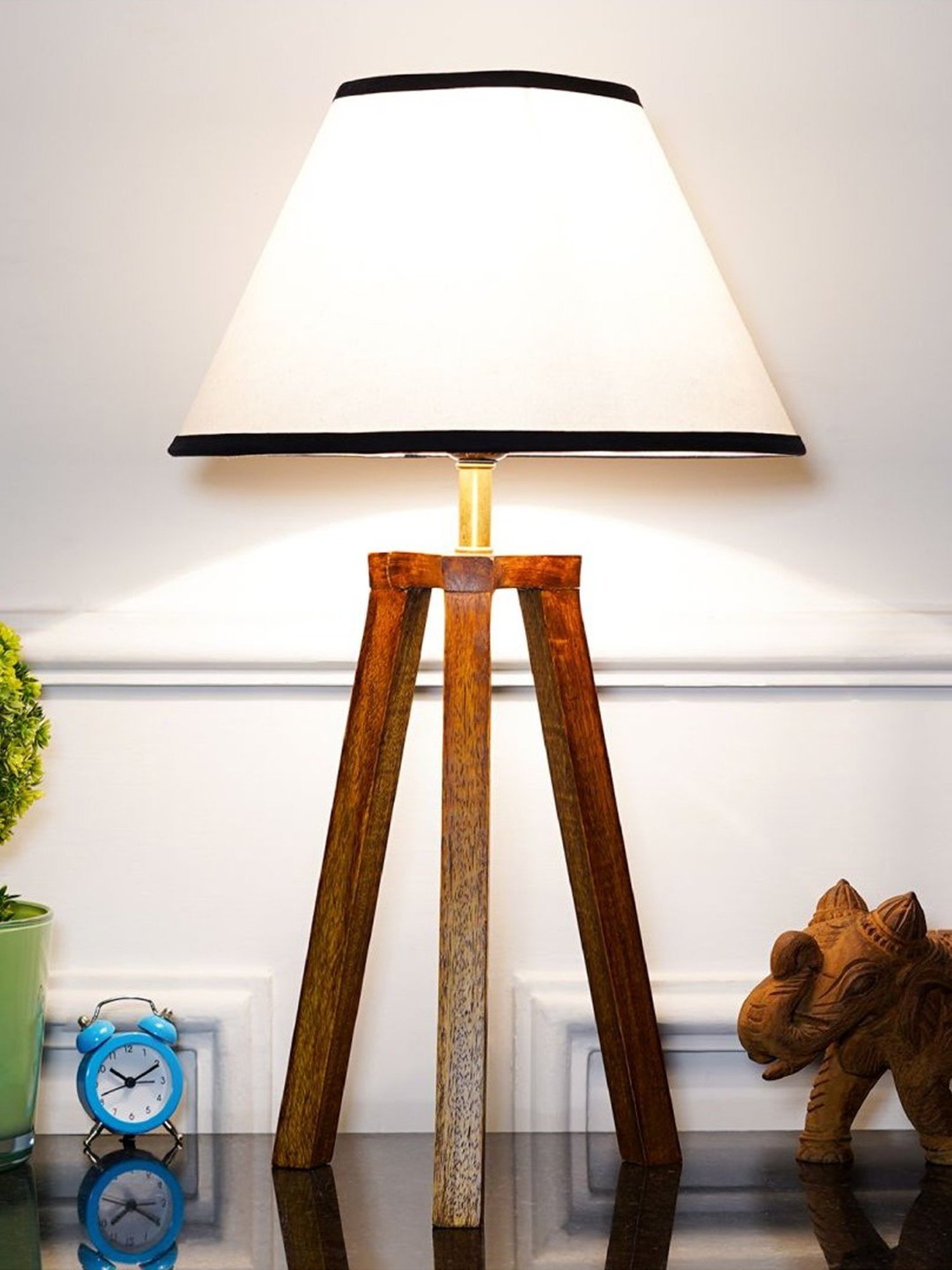 Kapoor Lamp Shades Honey & White Wood Griffith Tripod Cotton Shade Table Lamp