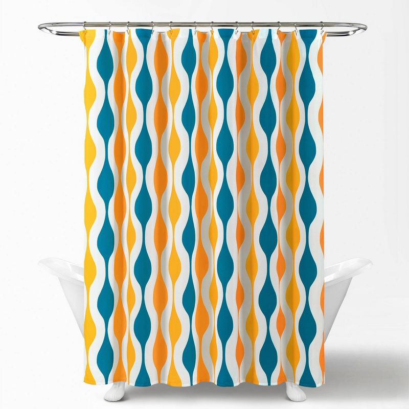 Mid Century Geo Shower Curtain Turquoise/Orange - Lush Décor