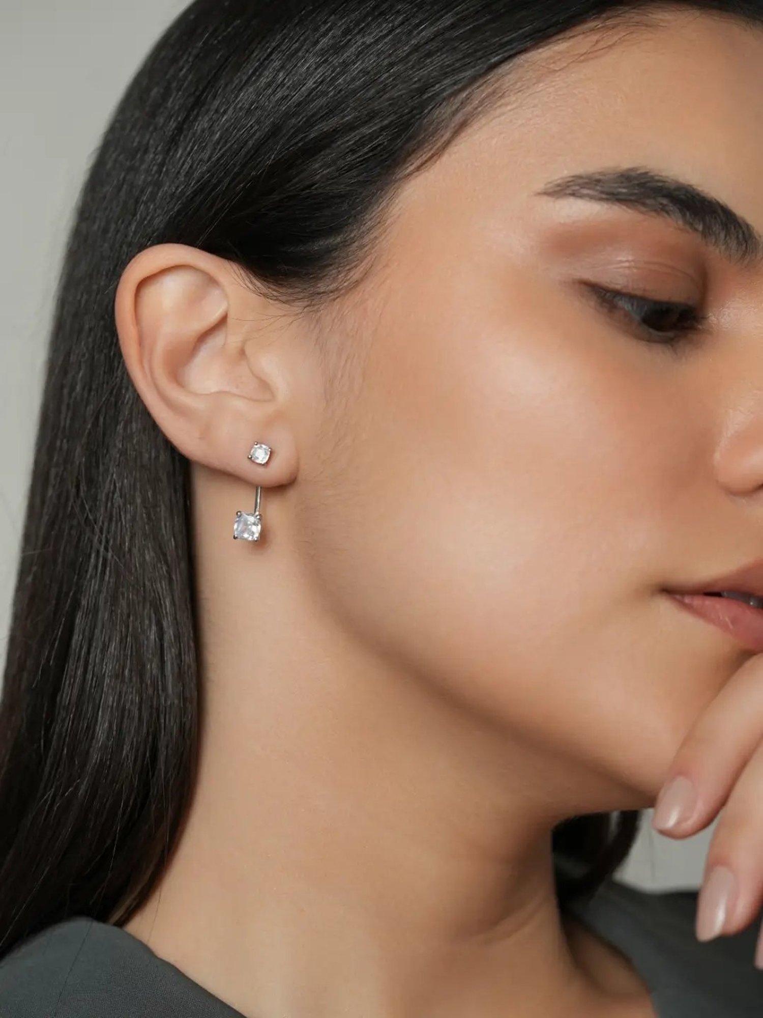 Mabel 92.5 Sterling Silver Dual Square Solitaire Drop Earrings for Women