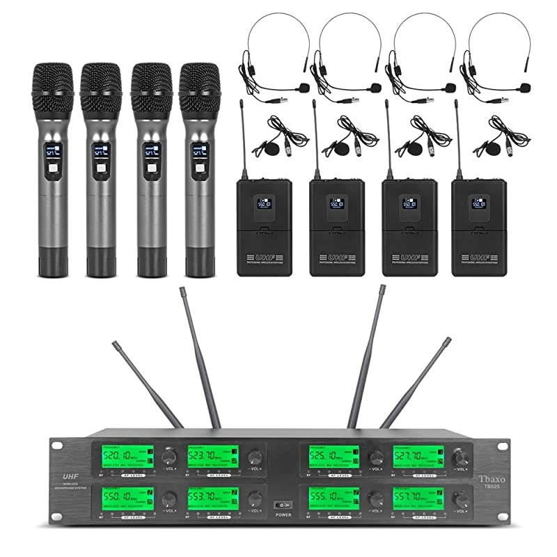 Microphone System Frequency A 8 Channel Microphone UHF 4 Handheld Mic 4 Headset 4 Lavalier Bodypack 4 Lapel Mic Pro Audio Karaoke System Church Speaking Conference Wedding Party Ktv