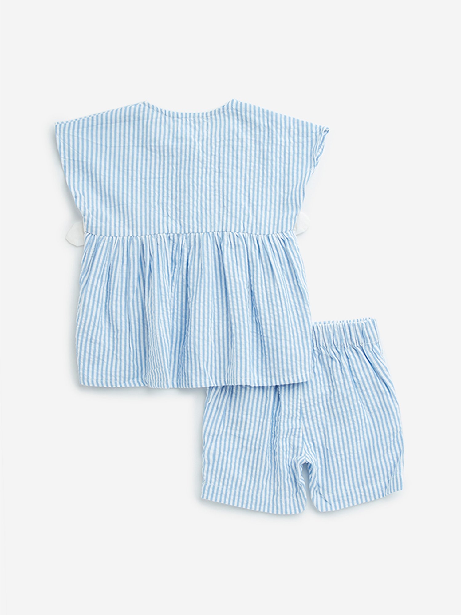 HOP Baby by Westside Blue Striped Cotton Top with Mid-Rise Shorts Set