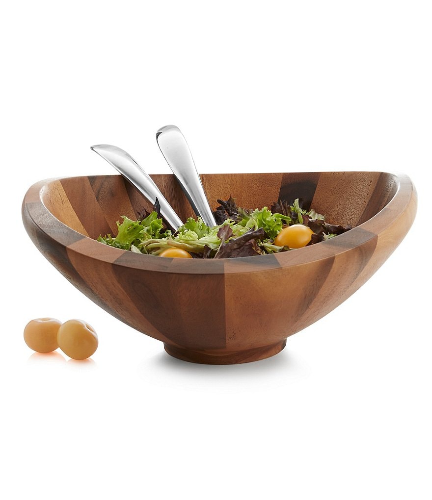 Nambe Butterfly Acacia Wood Bowl With Servers