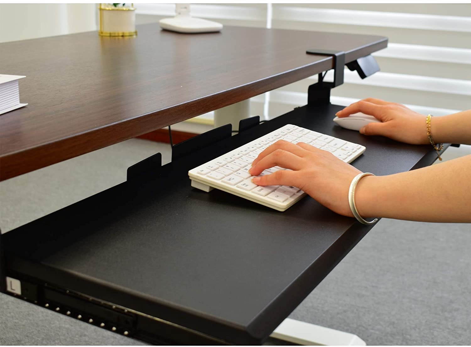 360 Clamp-On Under-The-Desk Sliding Keyboard Tray Extra-Wide Shelf Holder, 31.5", Black