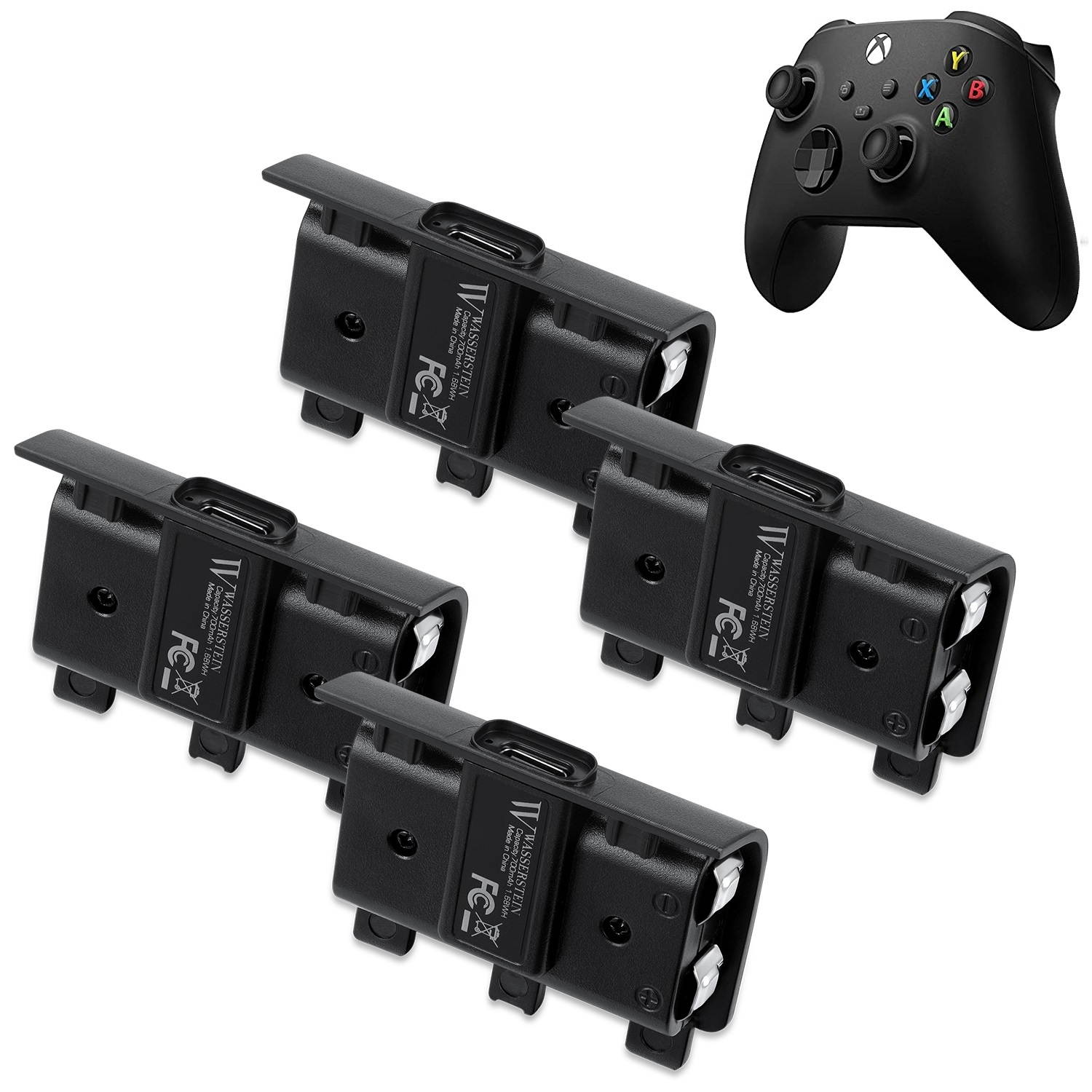 Wasserstein 700mAh Controller Battery Packs and Charging Cable for Microsoft Xbox Wireless Controller 2020 Model (Xbox Series X/S, Xbox One) (4 Pack)
