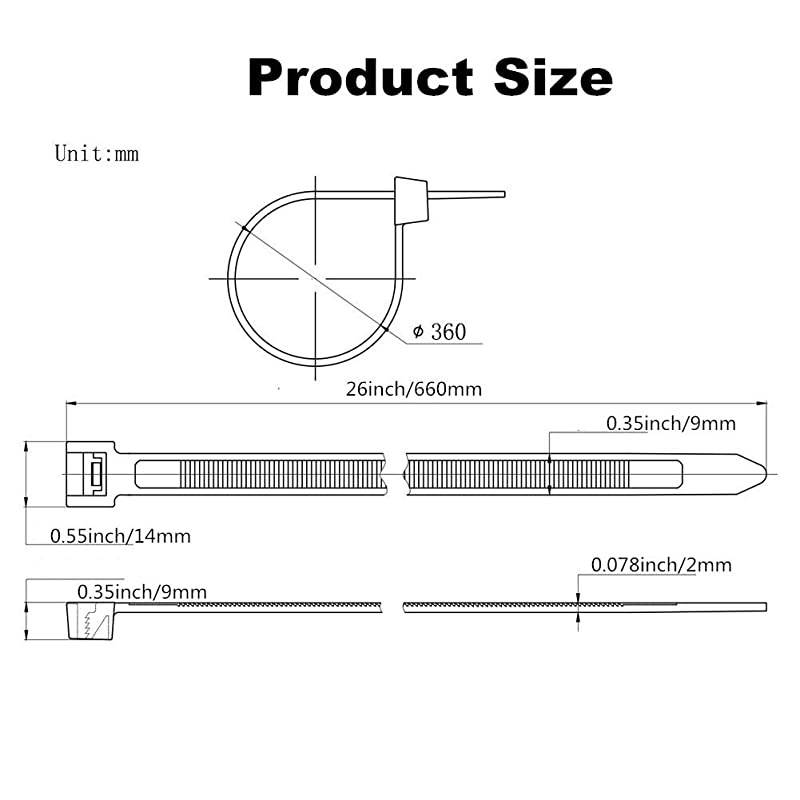 Duty 26 Inch Cable Zip TiesStrong Large Nylon Zip Ties with 200 Pounds Tensile Strength 50 Pack 039 Inch Wide Industrial Zip Ties Indoor and Outdoor UV Resistant