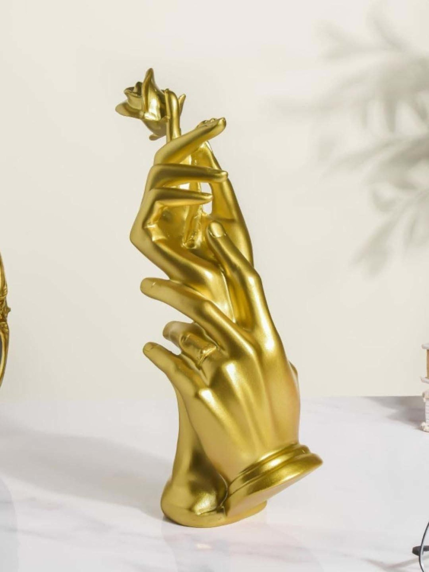 eCraftIndia Golden Handcrafted Engraved Palm Buddha Decorative Showpiece