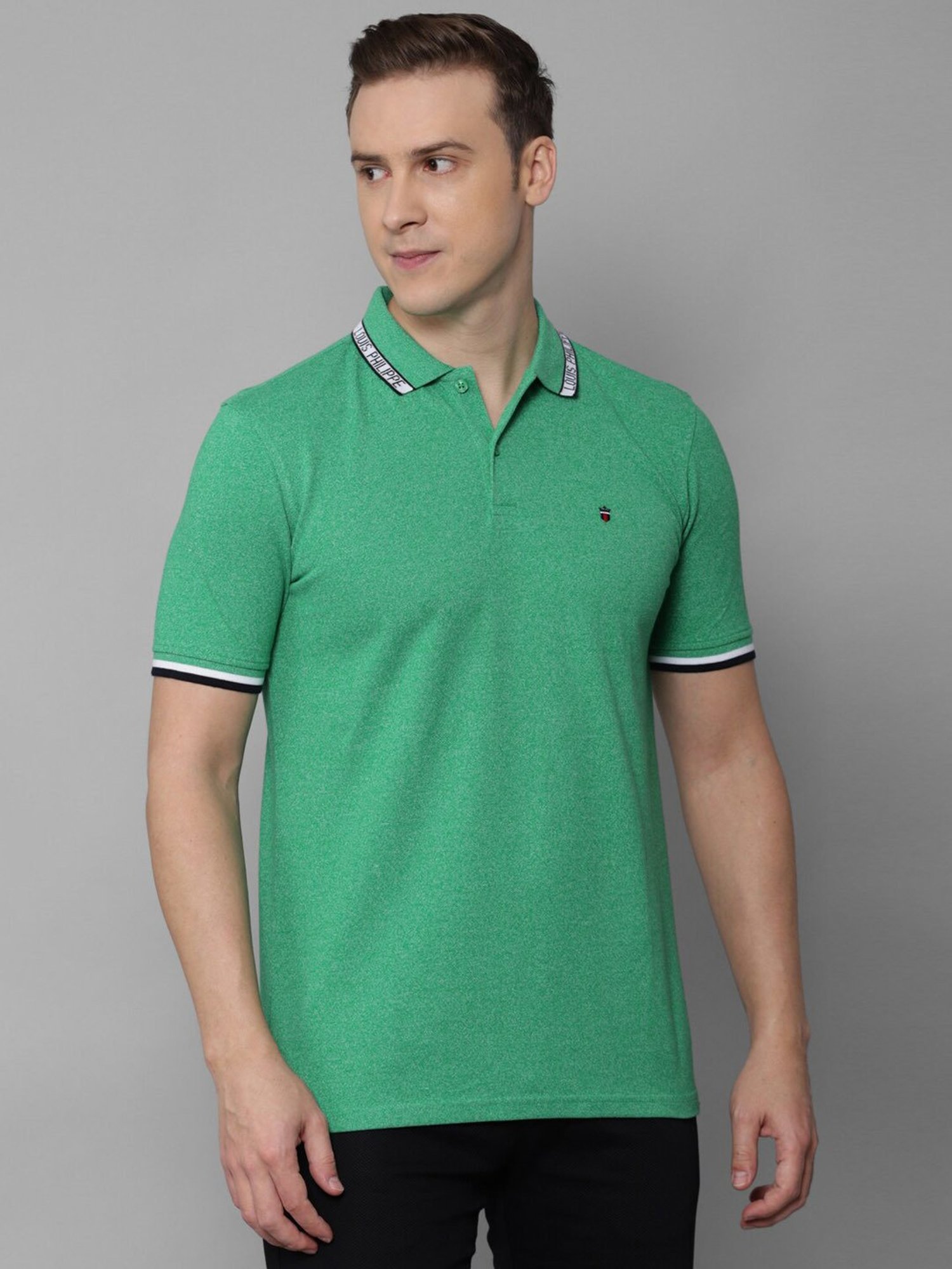 Louis Philippe Sport Light Green Cotton Slim Fit Polo T-Shirt