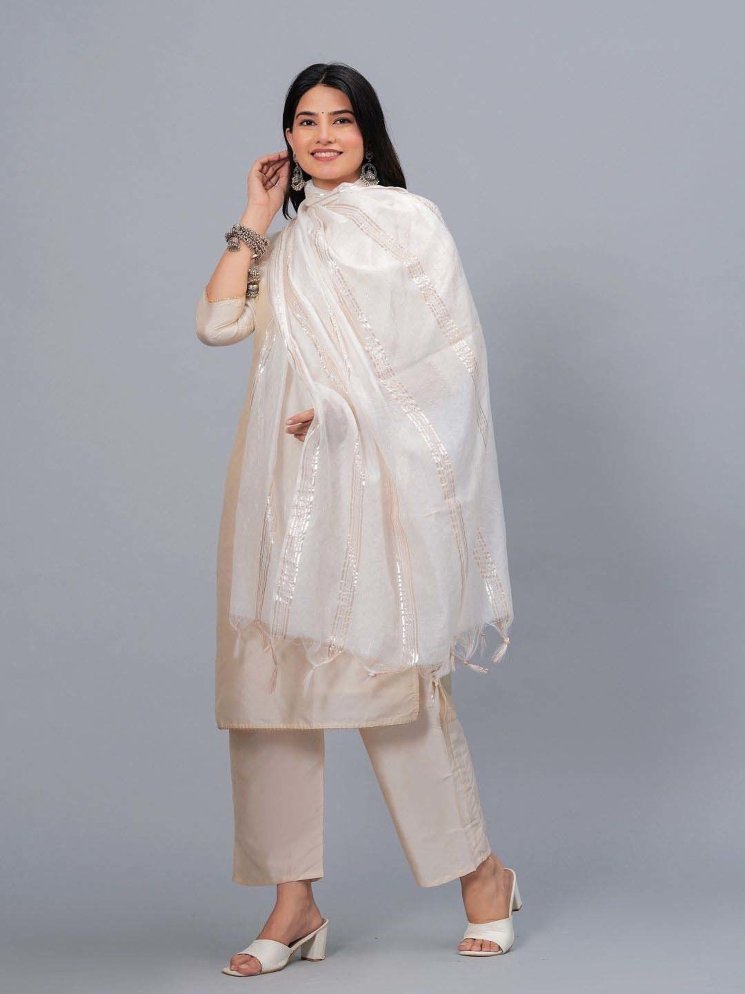 Stylum White Striped Dupatta