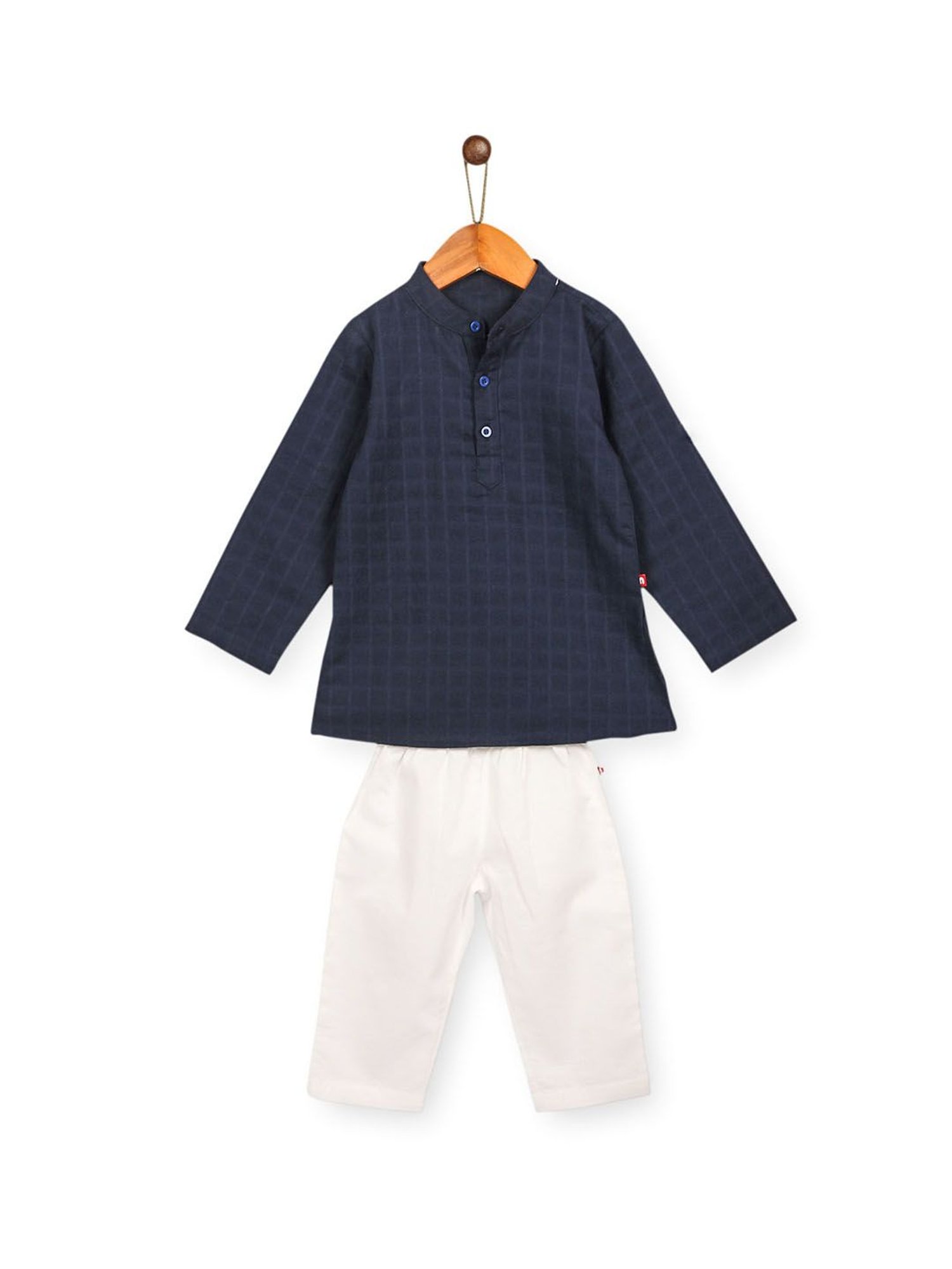 Nino Bambino Kids Navy & White Checks Kurta with Pyjama