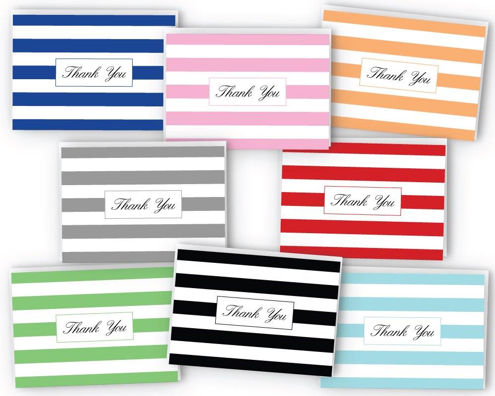 Classic Striped Thank You Cards - 48 Cards & Envelopes