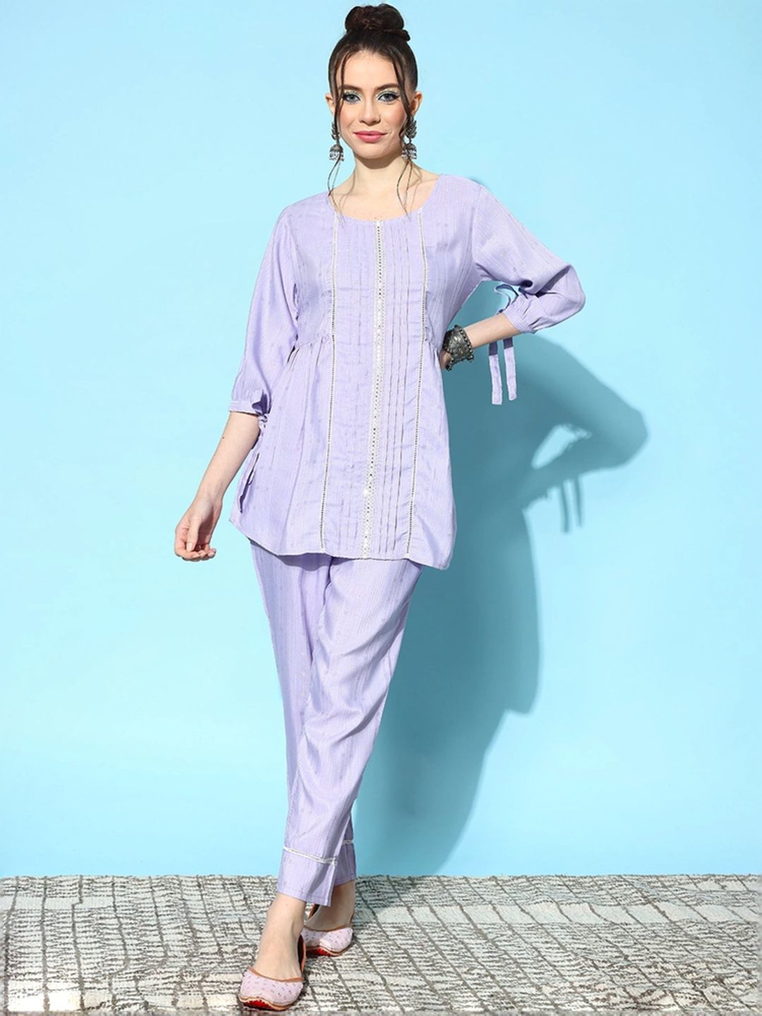 Stylum Purple Embroidered Top & Pants Set