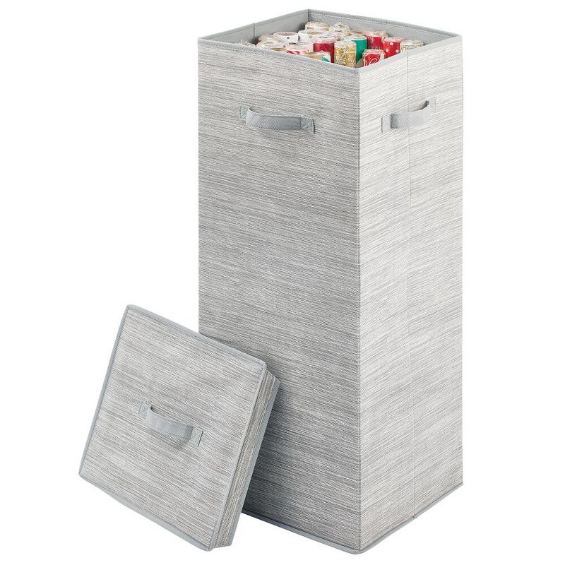 mDesign Soft Fabric Stripe Wrapping Paper Storage Box with Lid - Taupe/Tan