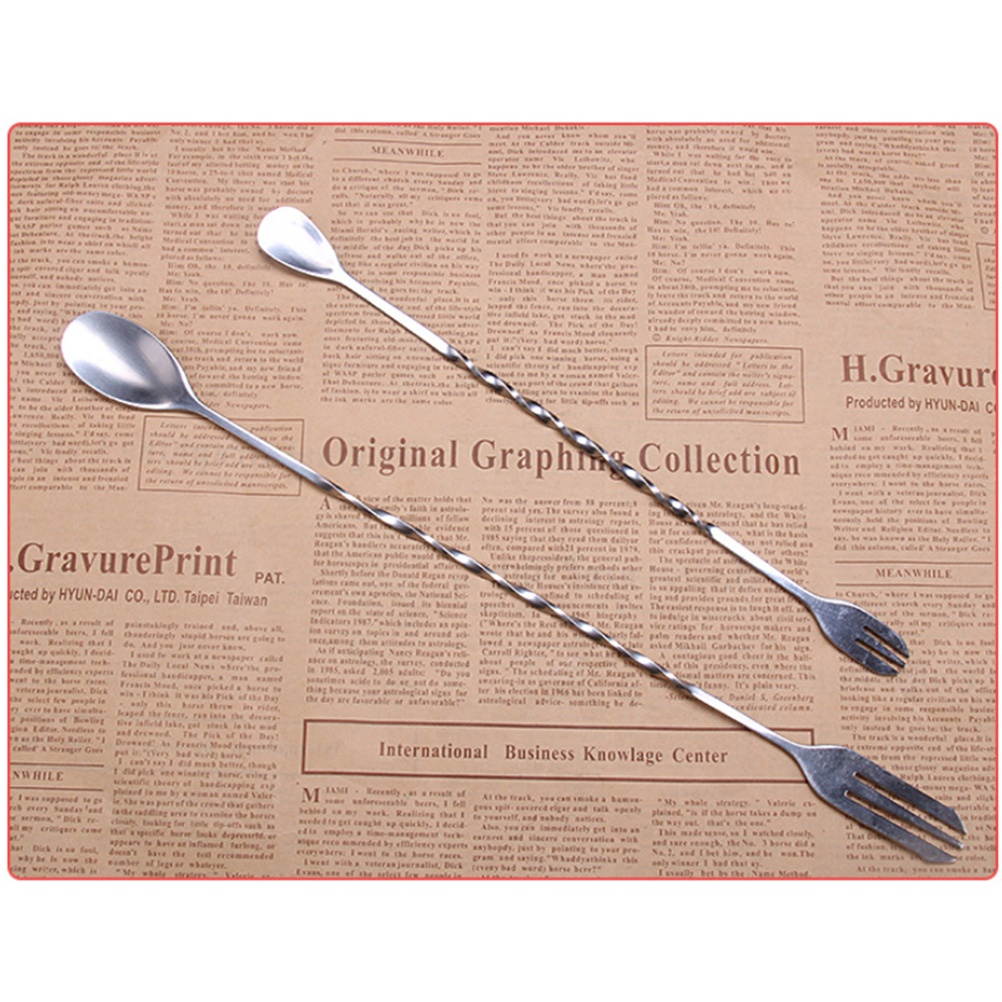 4pcs Wine Stirring Rod Stick Stirrers Ice Fork Dual Head Cocktail Spoons Swizzle Stick for Bar (2pcs Long Handle 32cm + 2pcs Short Handle 25cm Silver)