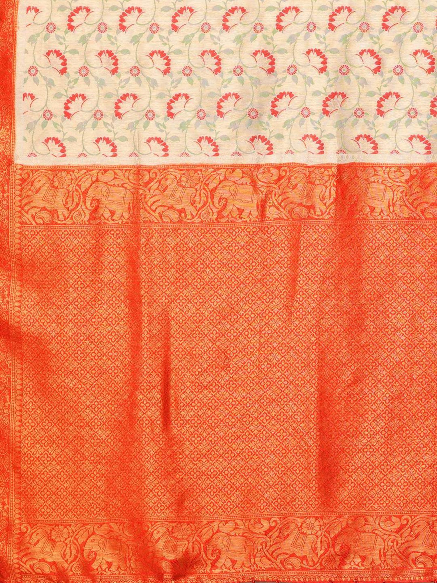Saree Mall Beige & Orange Woven Saree With Unstitched Blouse