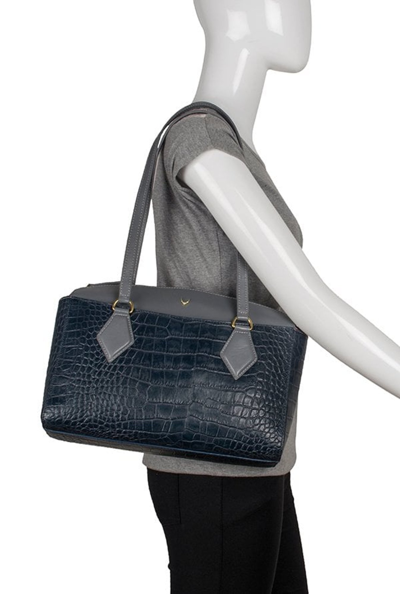Hidesign Kasai 03 Blue & Grey Textured Shoulder Bag