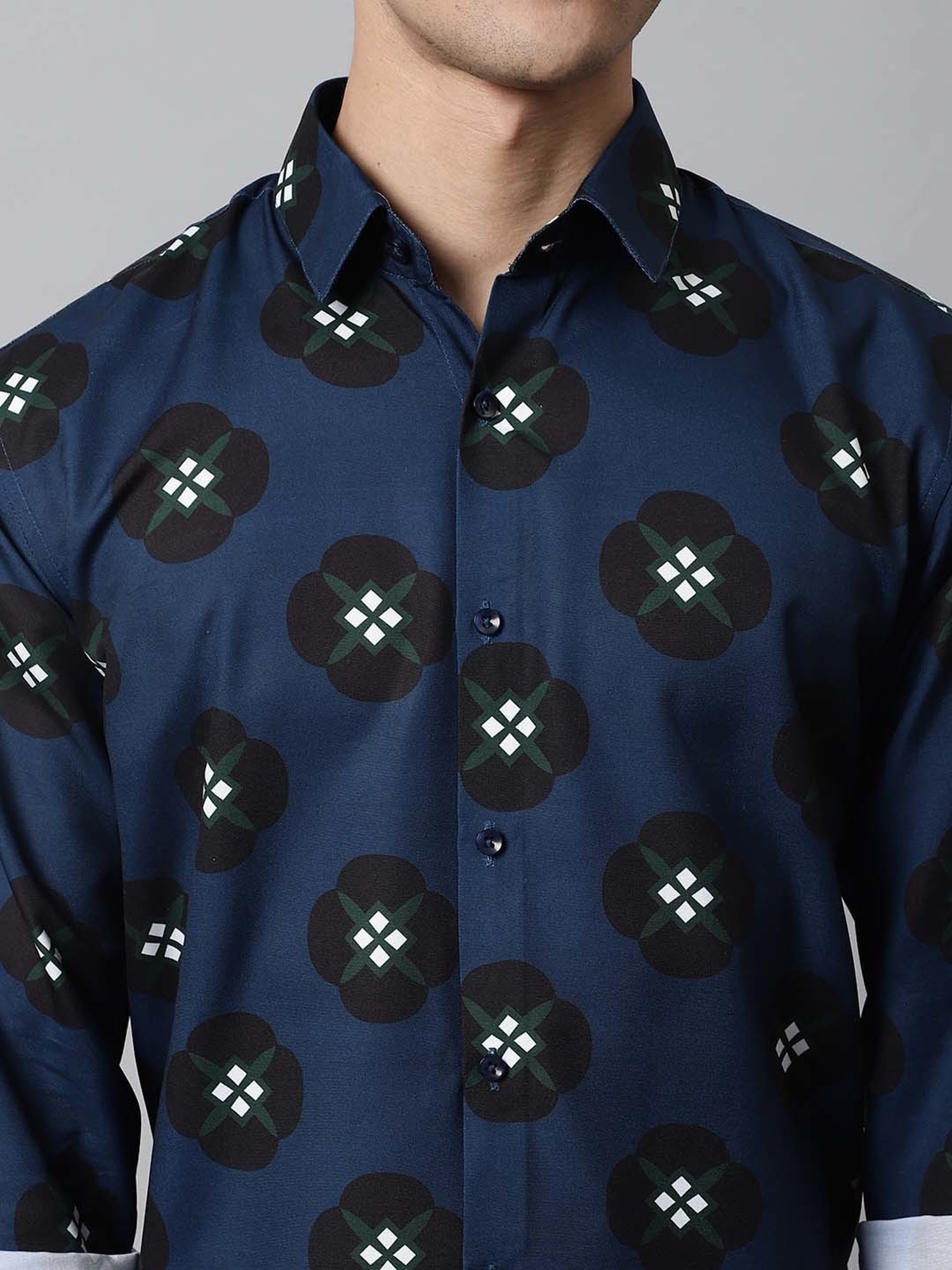 Jainish Blue Cotton Regular Fit Printed Shirt