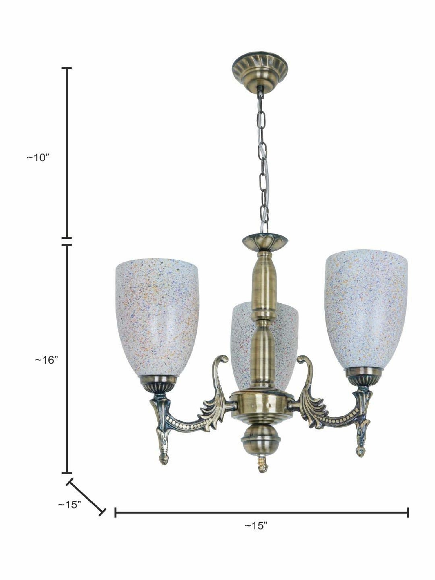 Fos Lighting Gold Mild Steel Antique Wide 3-Light Mini Ceiling Chandelier Hanging Light