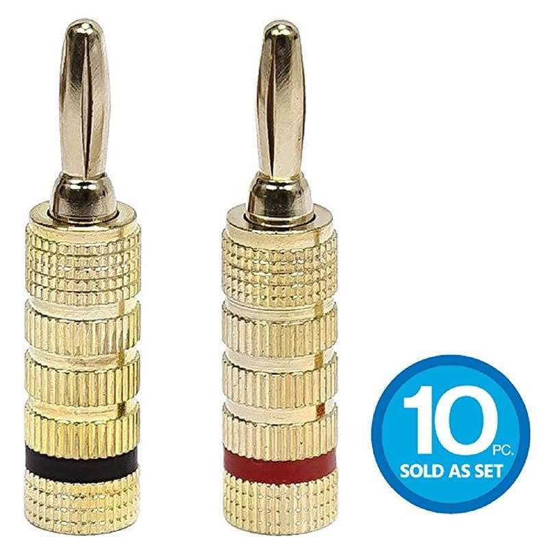121820 24k Gold Plated Speaker Banana Plugs, Closed Screw Type (10 Pairs)